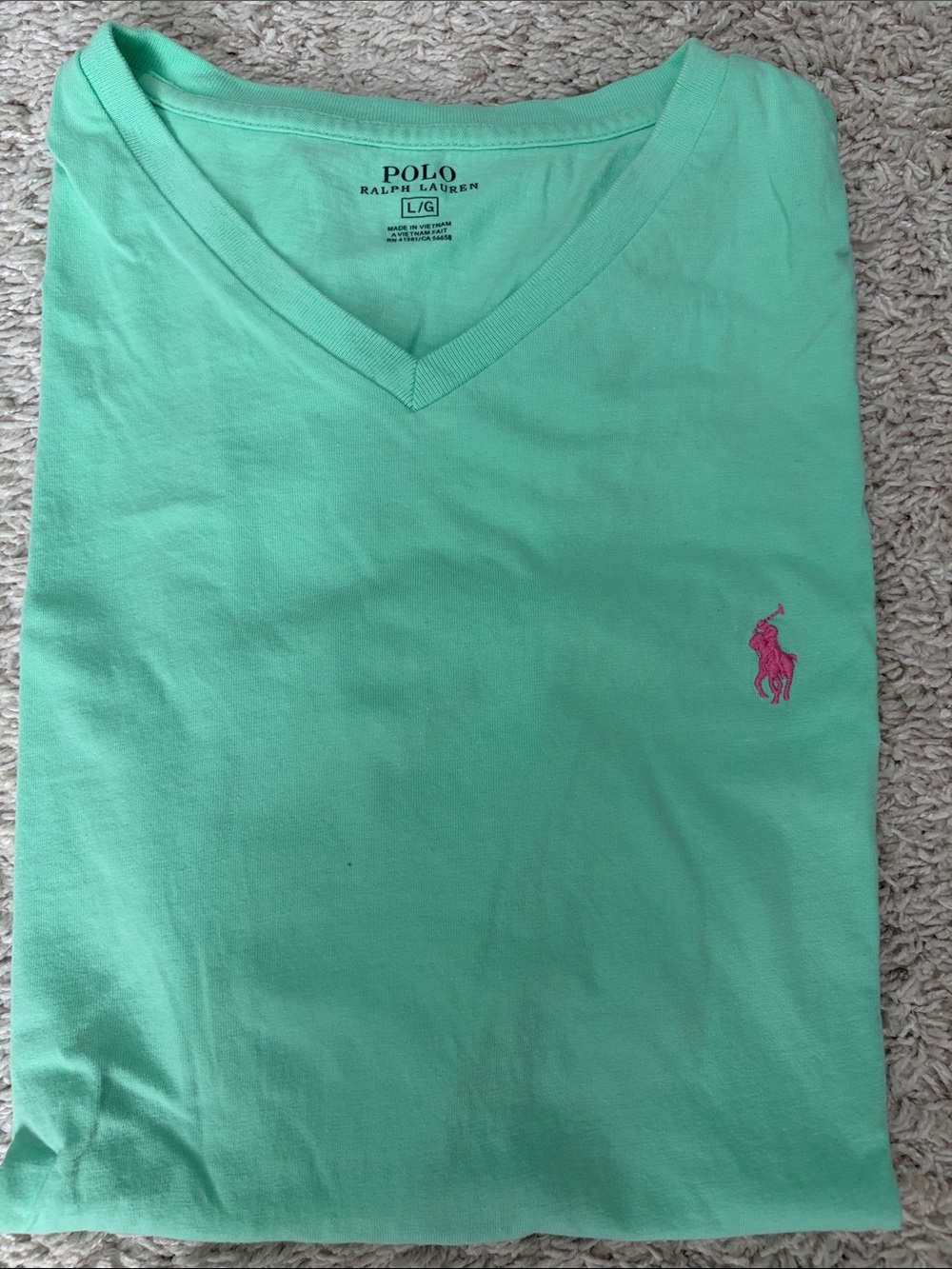 Men’s Polo by Ralph Lauren Mint V-Neck Tee with Pink Pony